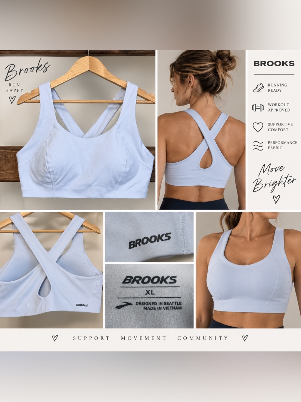 Brooks Cross Back Sports Bra Light Blue Size XL